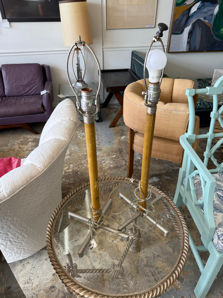 Pr Leather wrapped steel lamps by Nesson