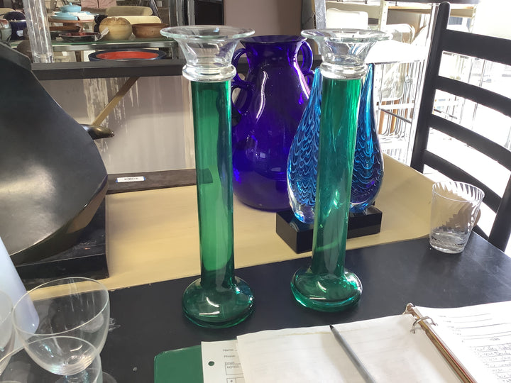 Pair Emerald candle holders