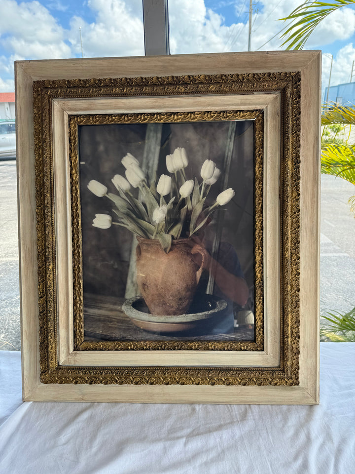 Old gilt framed flower photo art