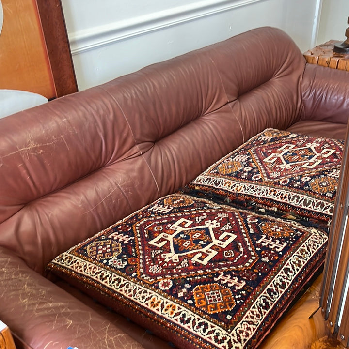 Vintage MCM Wood Trimmed Leather Sofa