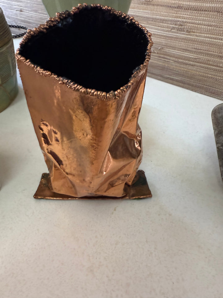 Copper bronze sm paper bag sculpture