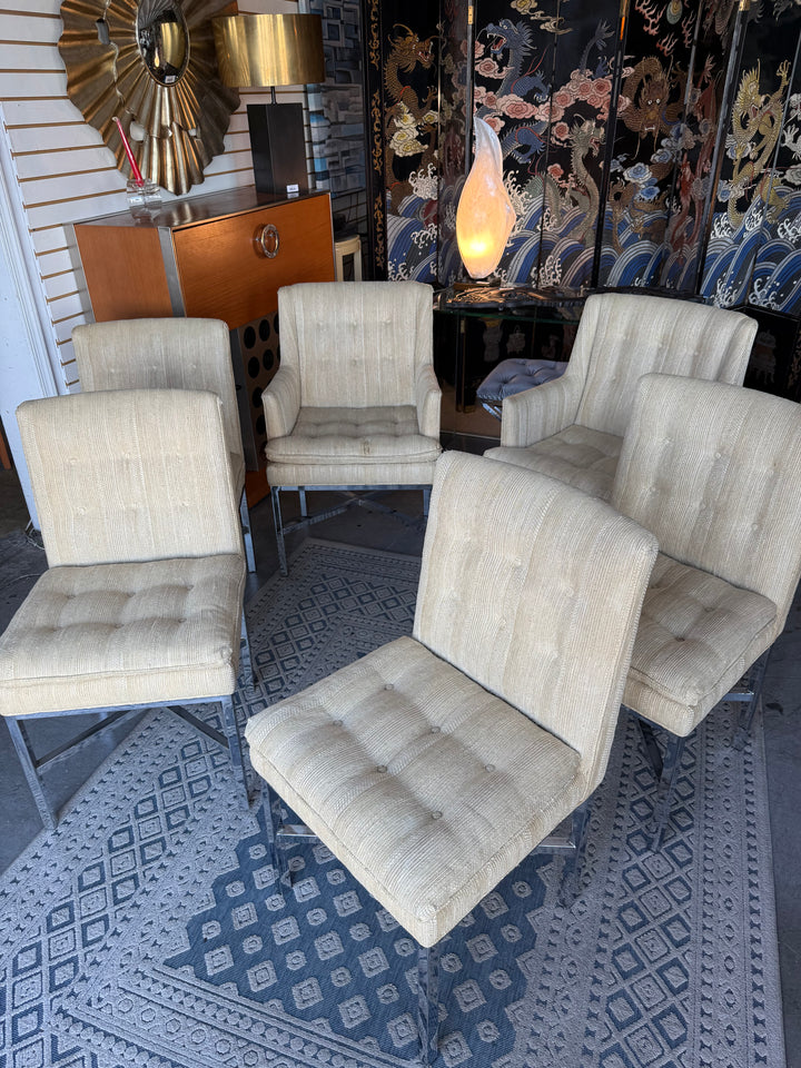 Set/6 Chrome cloth dining chairs