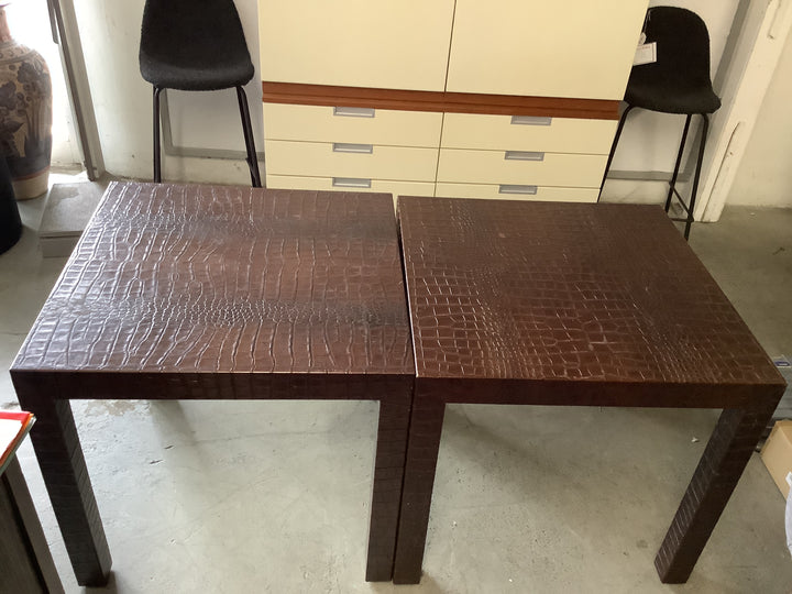 Pair Leather faux crocodile tables