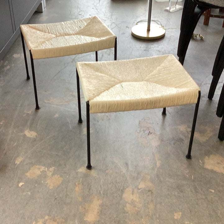 Arthur Umanoff Woven Iron Stools Pr