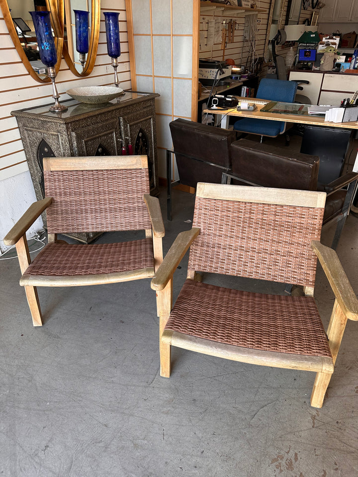 Pr Teak patio chairs