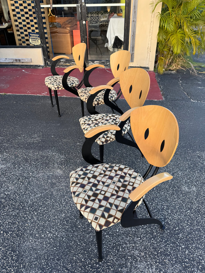 Set/4 Memphis Steel and Maple arm chairs