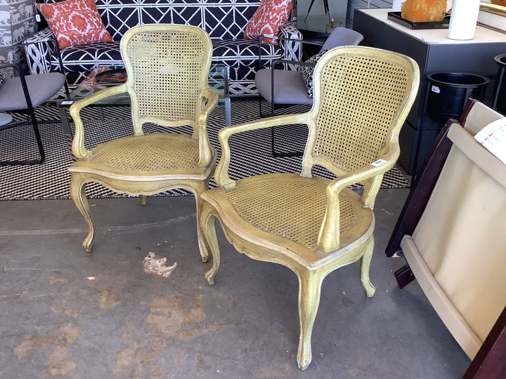 Pr French Cane arm chairs