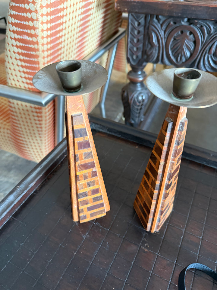 Pr David wood brass candlesticks