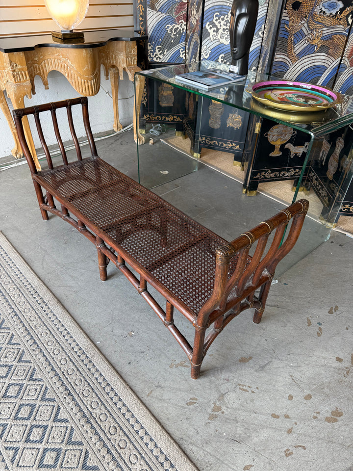 Rattan leather wrapped cane window bench