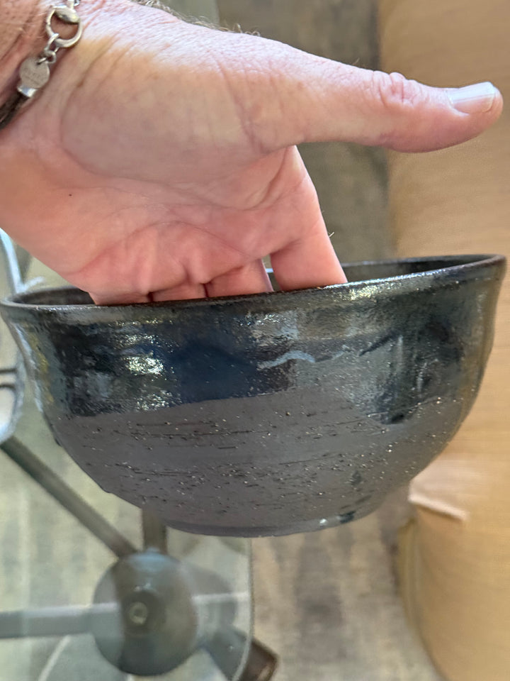 Black Raku drip style bowl