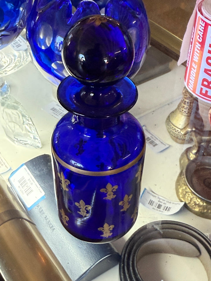 Fluer De Lis cobalt bottle