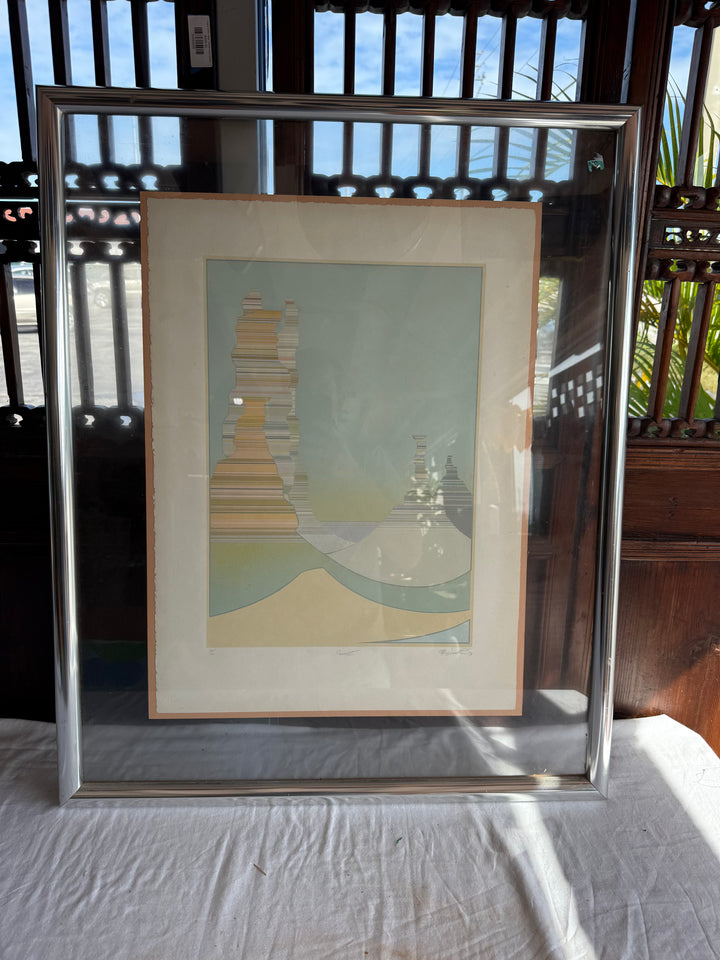 Abstract style Desert landscape litho signed and dated