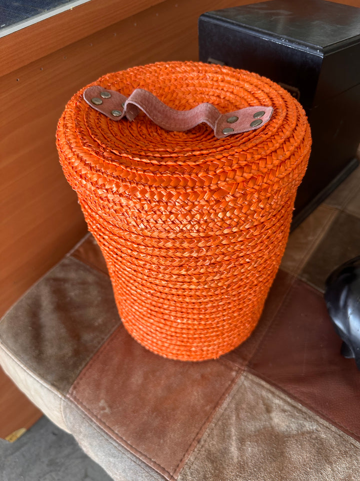 Orange wicker organizer