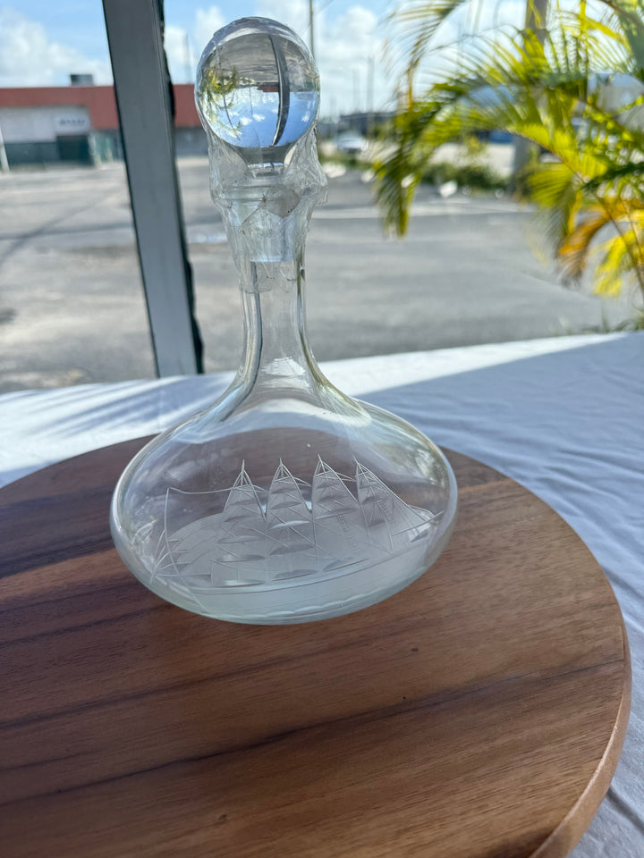 Etched ship decanter