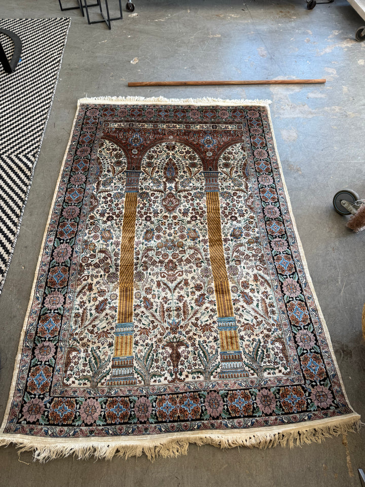 Vintage Hereke Turkish silk rug