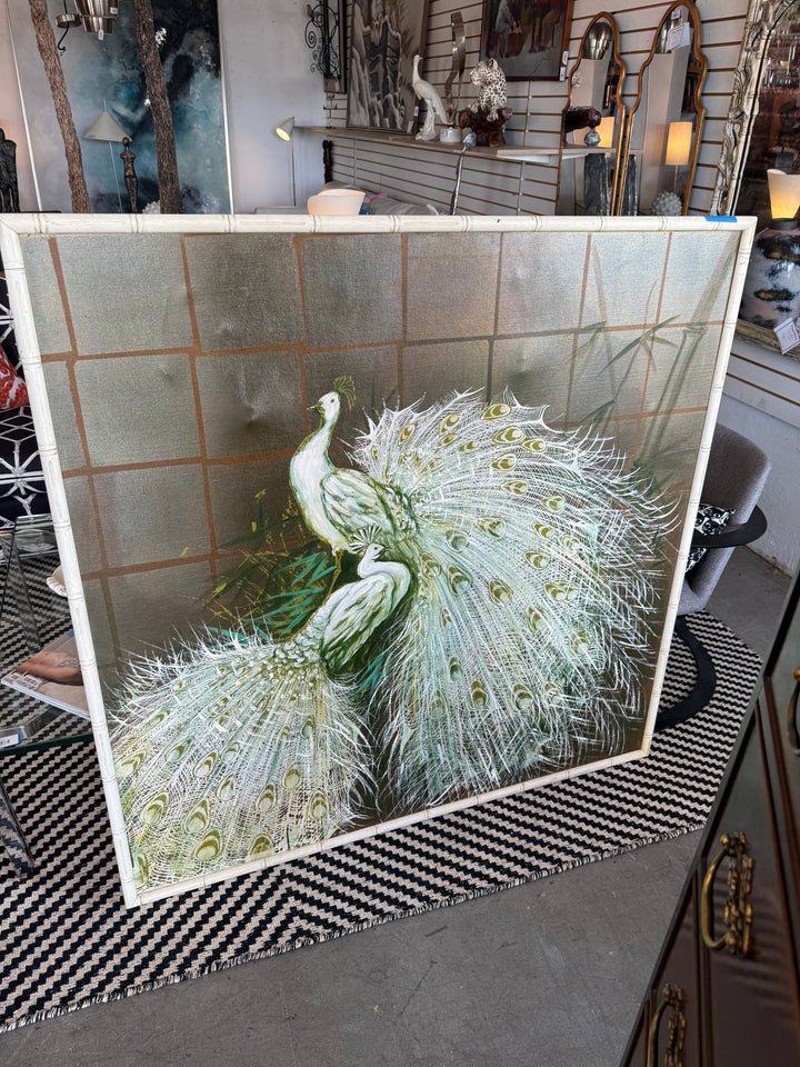 Lg White Peacock painting vintage