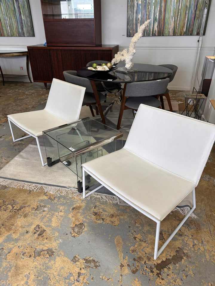 Pr CB2 leather metal chairs