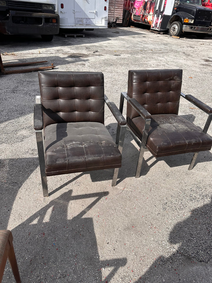 Milo Baughman style chrome and vinyl arm chairs