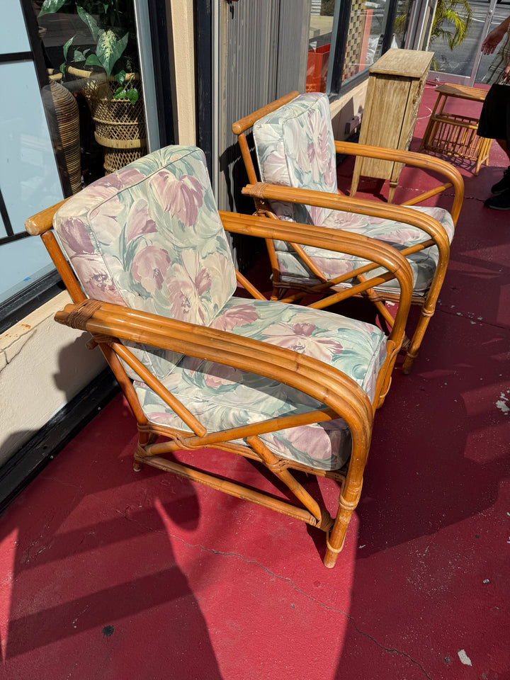 Pr 1940’s era rattan arm chairs