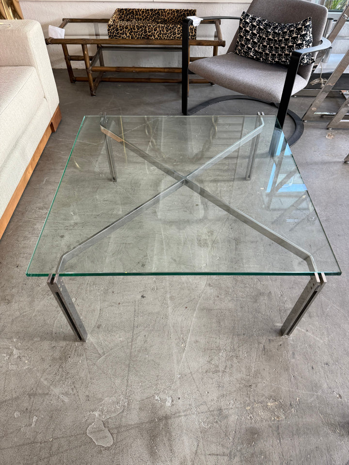 Kjaerholm Mid-Century Modern Chrome and Glass Top Coffee Table