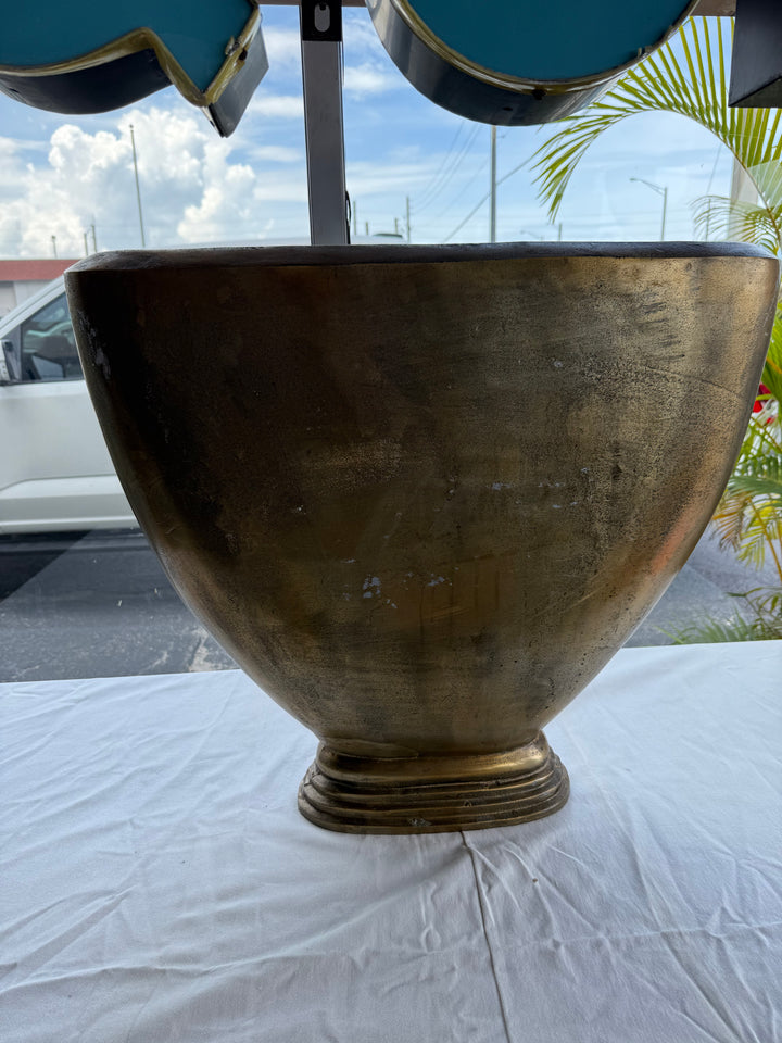 3 Available Antiqued Brass large vases or planters