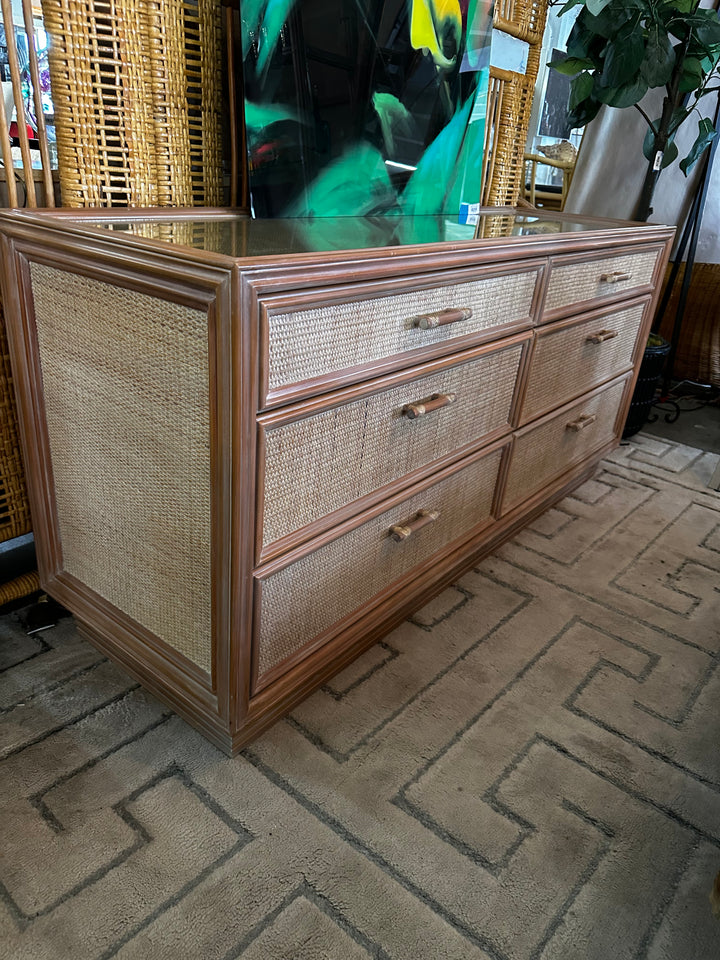 Wicker wood dresser and mirror