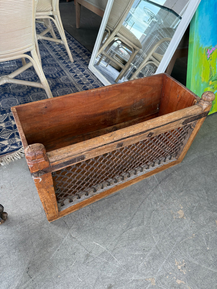 Rustic India style wood and metal basket