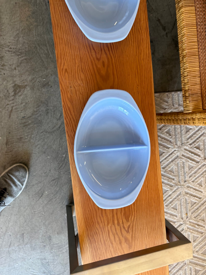 Blue Pyrex divider bowl