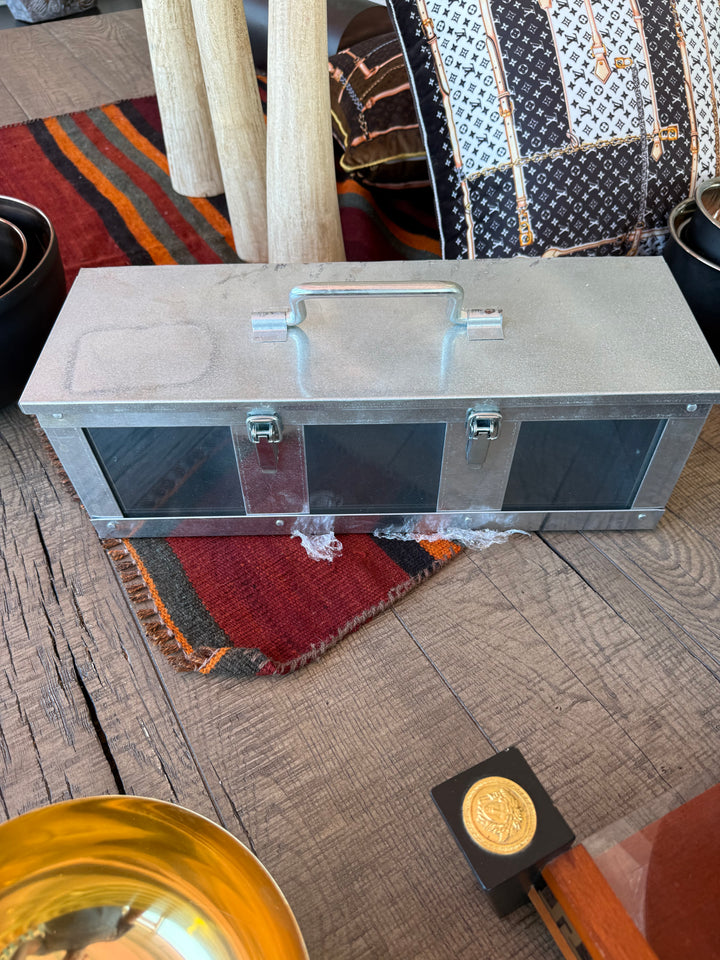 Rustic large metal box with dividers