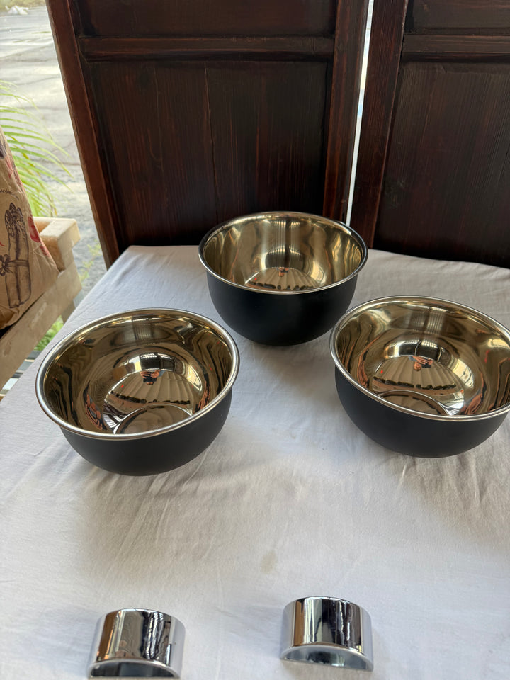 Set/3 Blk/silver bowls