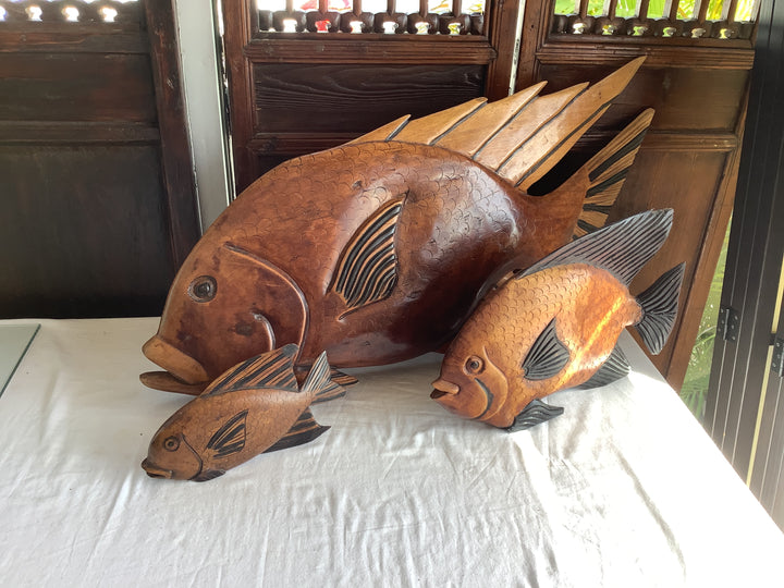 3pc wooden fish sculptures