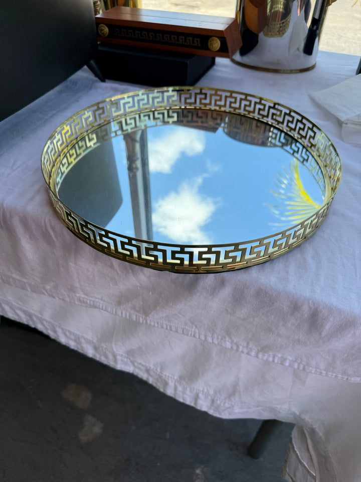 Gold Greek key mirror tray