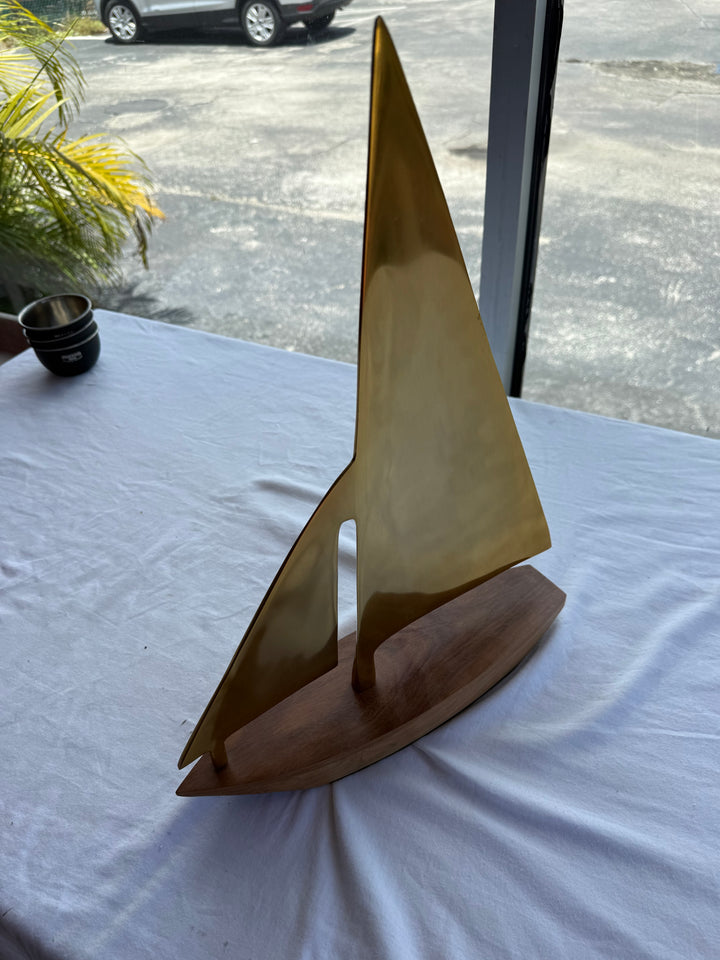 Large brass wood sailboat sculpture