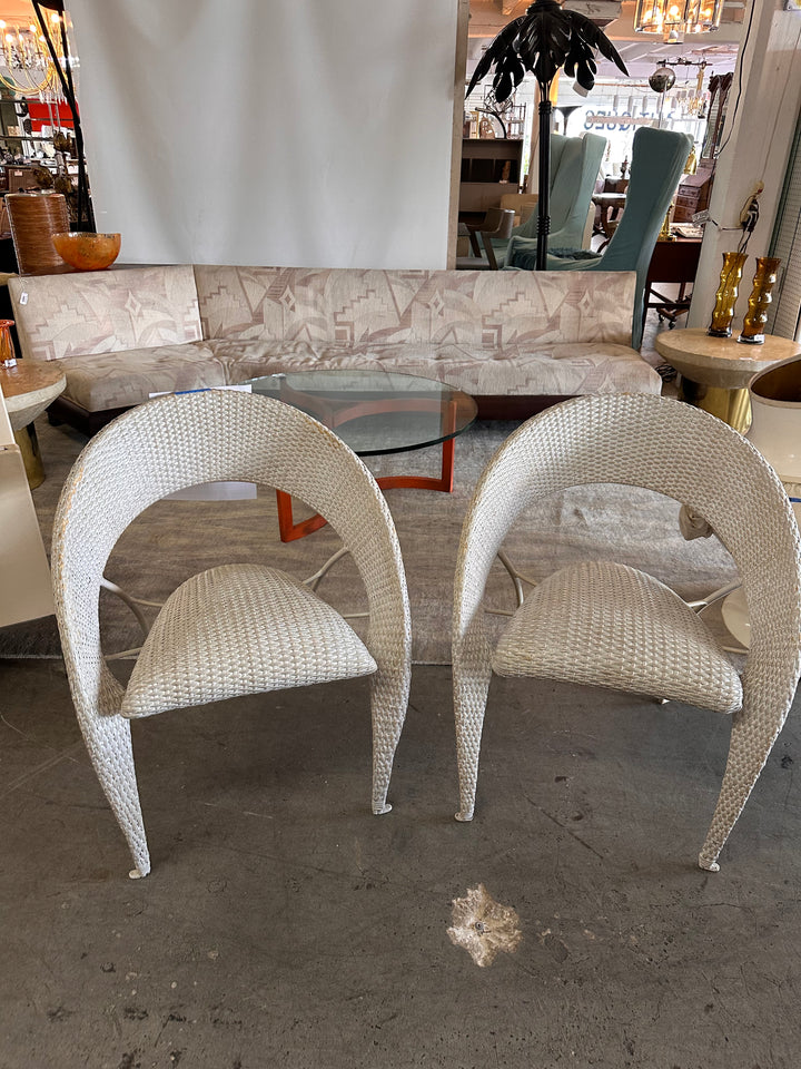 Pr Swoop wicker arm chairs