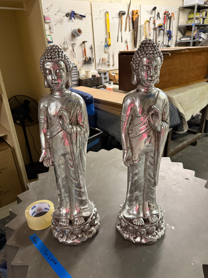Pair of Silver Budda figures