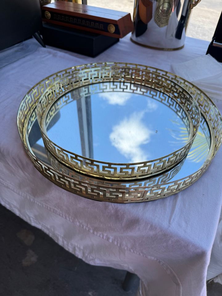 2pc Gold Greek mirror tray set