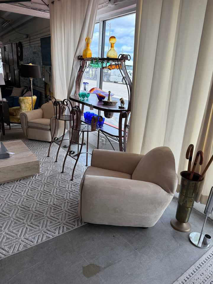 Pr Suede style 1930’s era Art Deco arm chairs