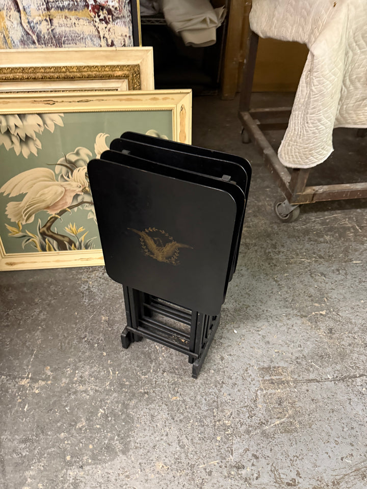 Artex set/4 Eagle embossed tv tray tables