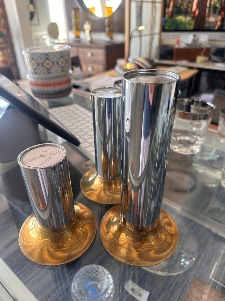 Set/3 Post Modern chrome brass pillar CS