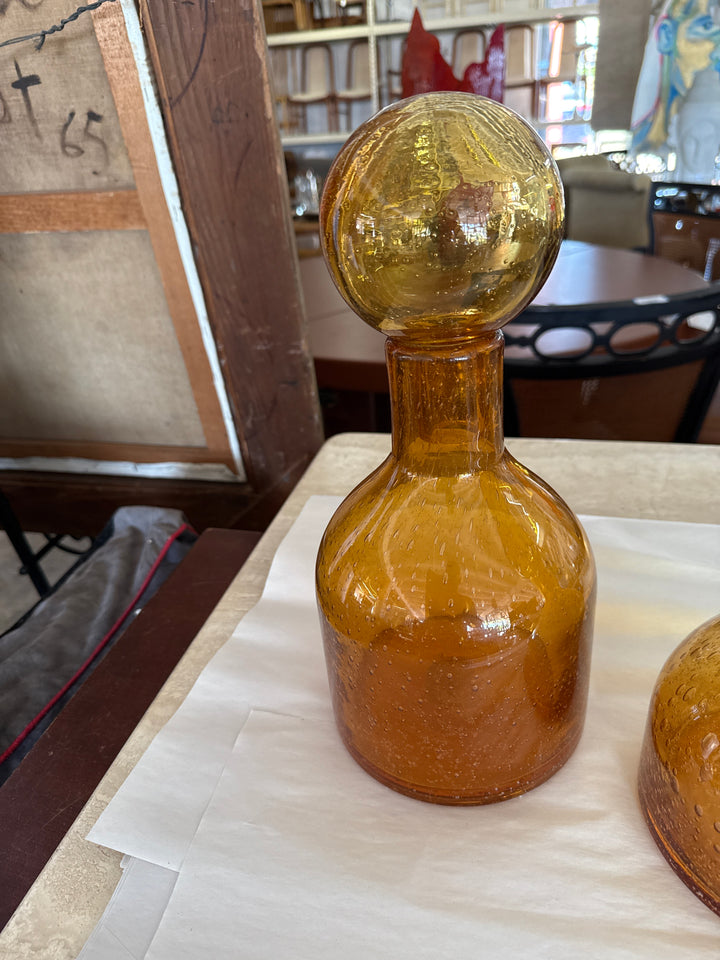 Lg Amber Blenko? Jar with stopper