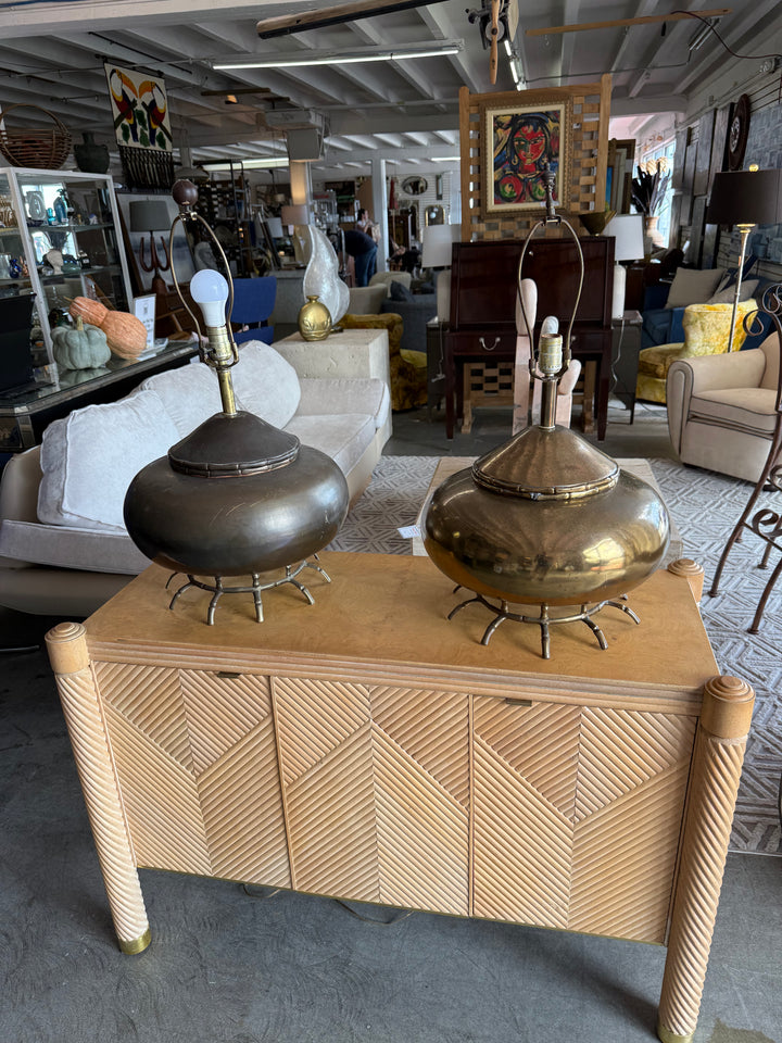 Pr Large Brass vintage lamps with spider legs