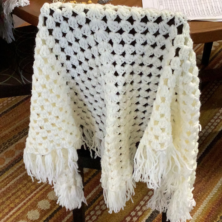White crochet shaw