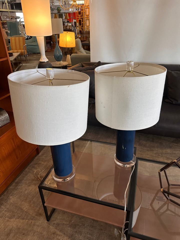 Pr Blue lucite lamps