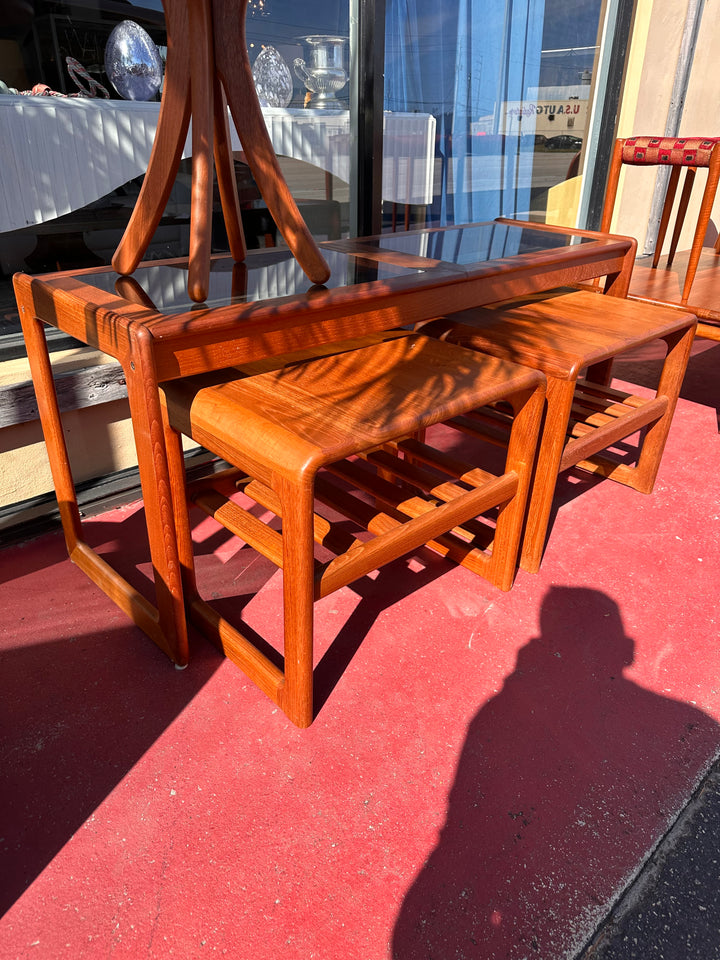 3pc Teak console and side tables