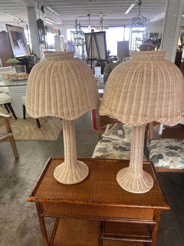 Pr Vintage wicker lamps