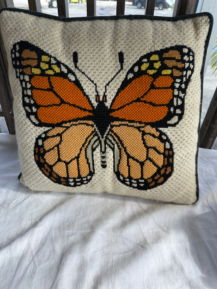 Butterfly needlepoint pillow