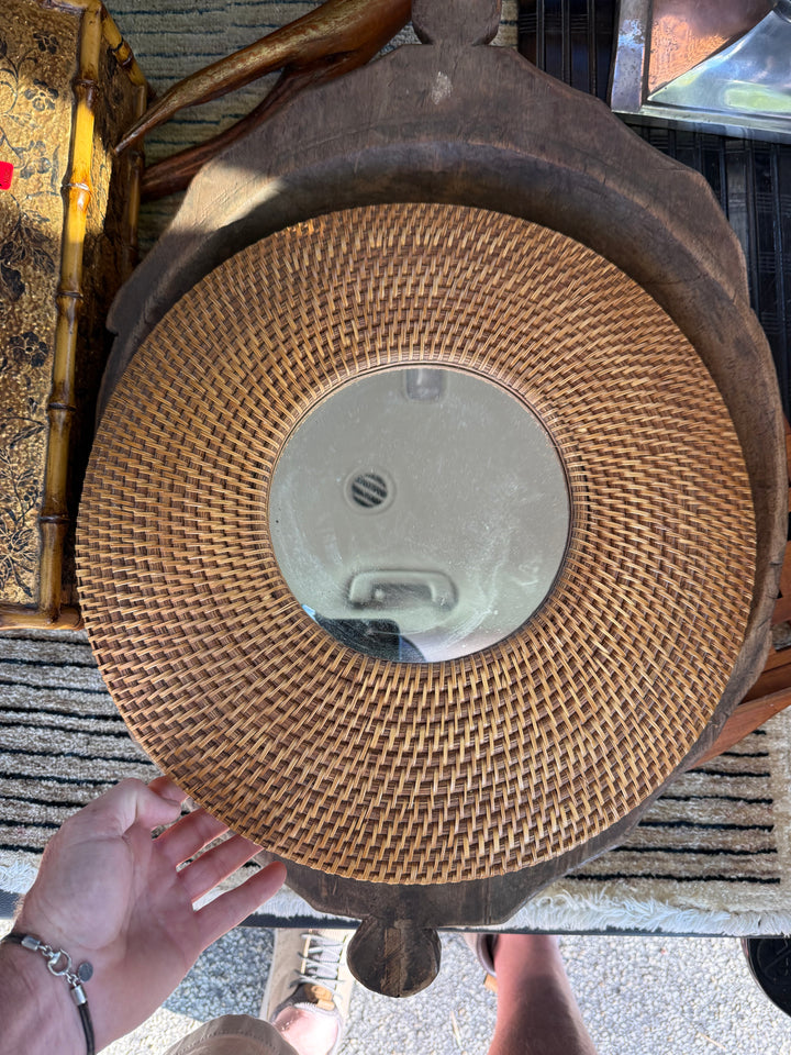 Round wicker mirror