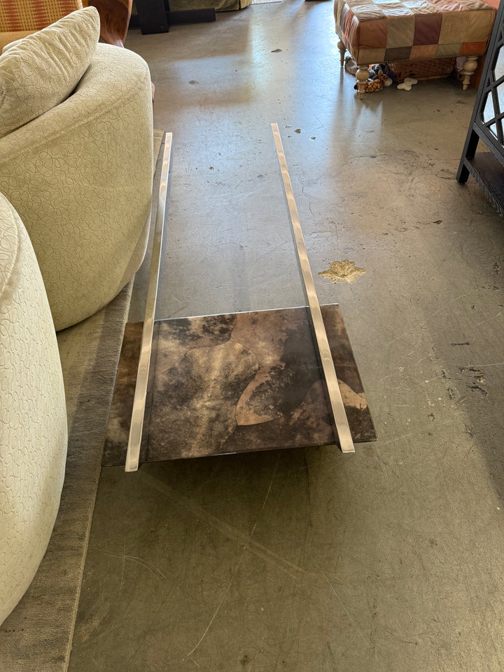 1970’s era Lacquered parchment and cantilevered steel Coffeetable
