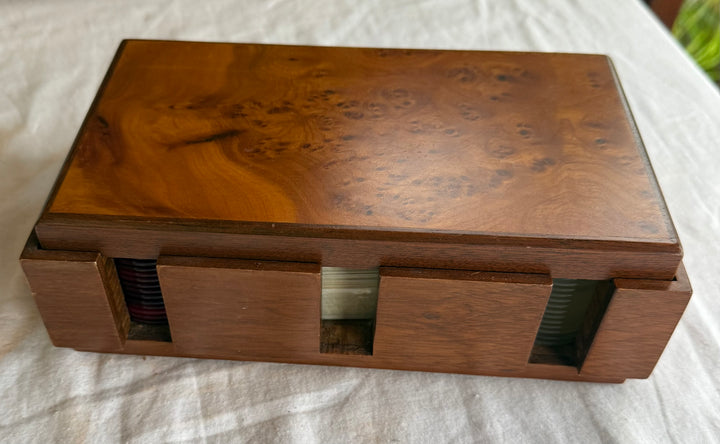 Italian Briarwood poker card set with pearl poker chips