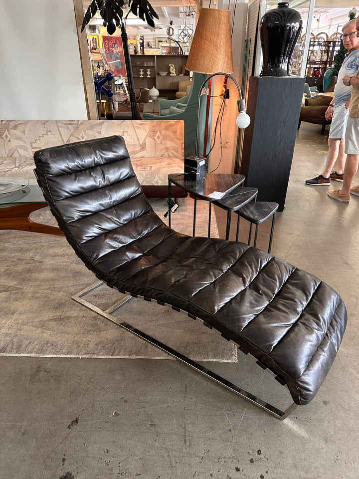 Four Hands Leather Chrome Chaise